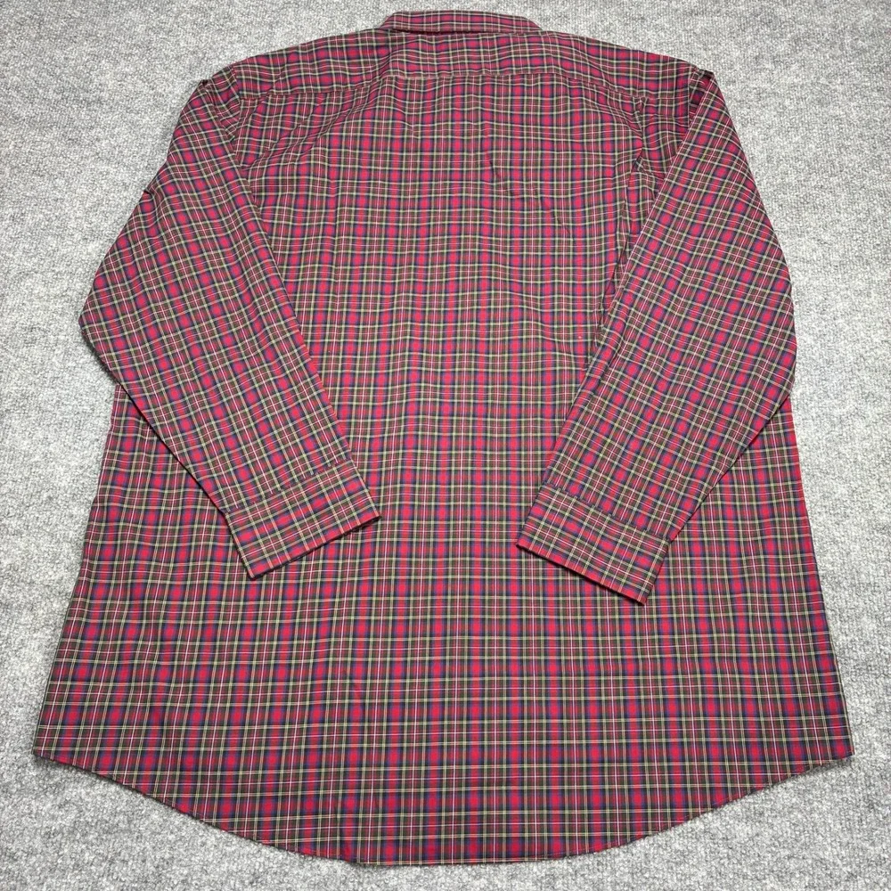 Stafford Performance Super‎ Fitted Dress Shirt Mens 18 Red Multi-colored Plaid